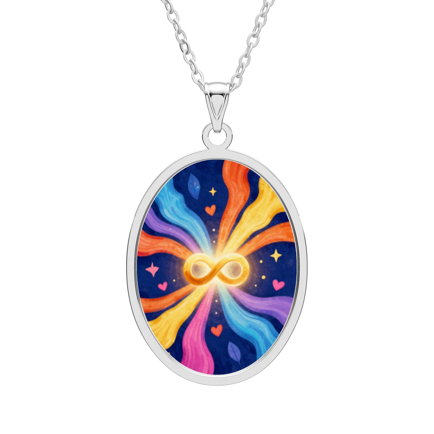 Infinity Heart Oval Pendant Necklace — Colorful Cosmic Love Personalized Pendant