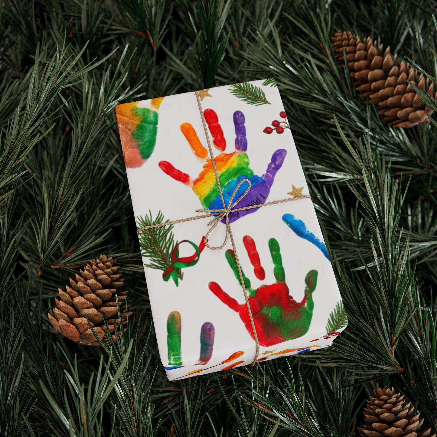 Holiday Handprint Wrapping Paper — Colorful Christmas Gift Wrap Roll