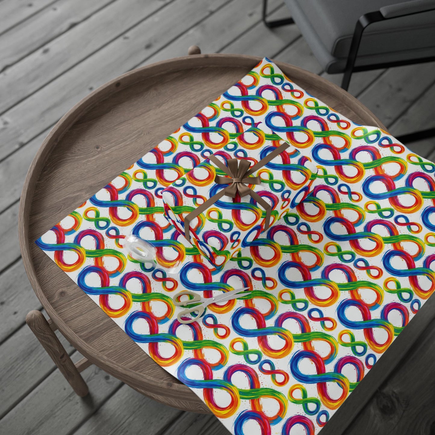 Autism Awareness Rainbow Loop Wrapping Paper Roll — Colorful Gift Wrap for Birthdays & Celebrations