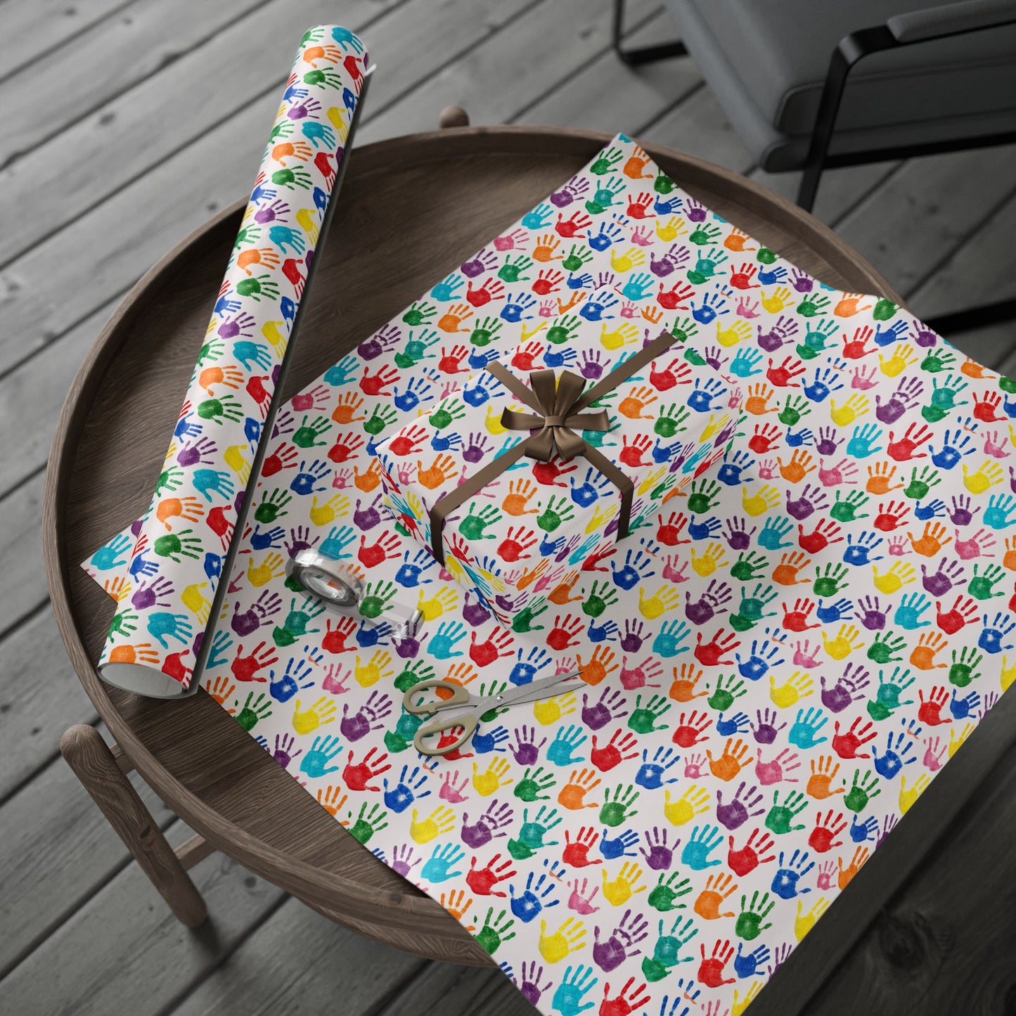 Handprint Pattern Wrapping Paper — Colorful Kids’ Gift Wrap Roll (Autism Awareness)