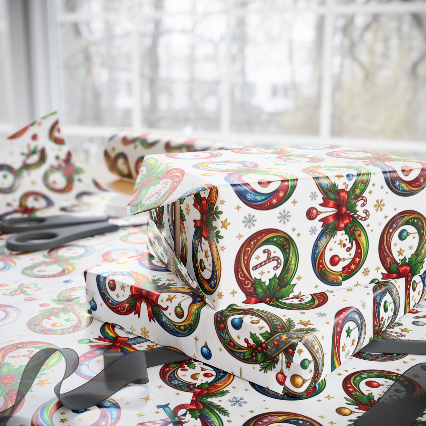 Autism Awareness Christmas Wreath Wrapping Paper Roll — Festive Holiday Gift Wrap