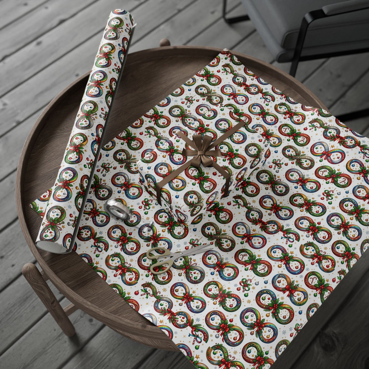 Autism Awareness Christmas Wreath Wrapping Paper Roll — Festive Holiday Gift Wrap