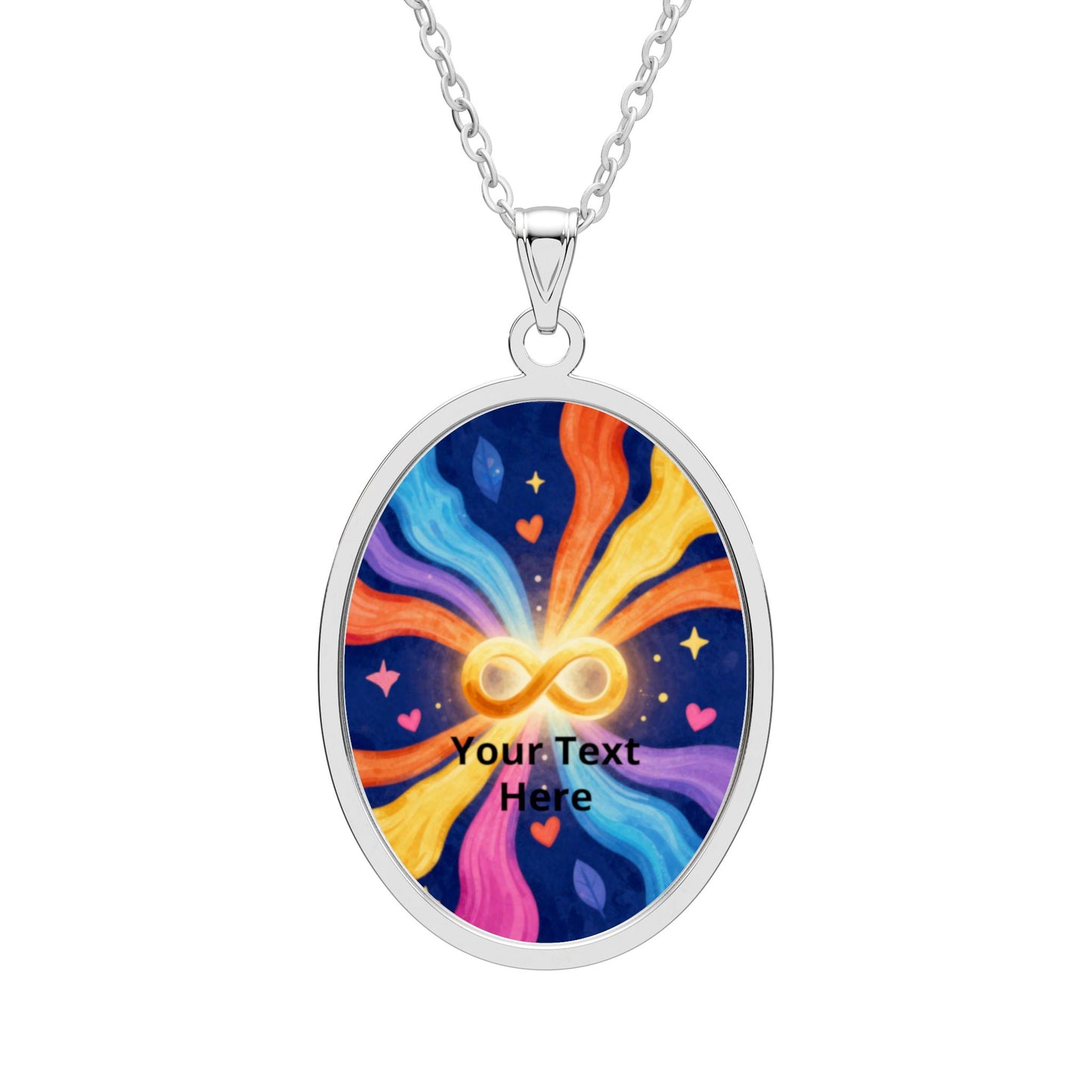 Infinity Heart Oval Pendant Necklace — Colorful Cosmic Love Personalized Pendant