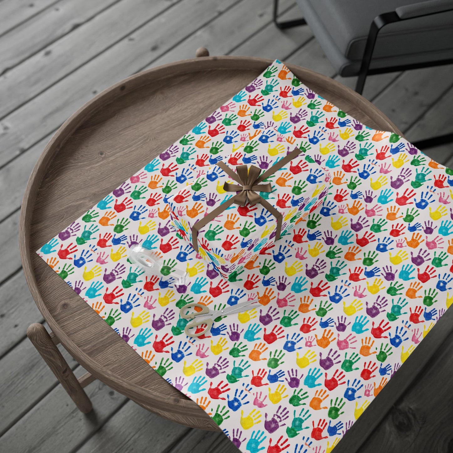 Handprint Pattern Wrapping Paper — Colorful Kids’ Gift Wrap Roll (Autism Awareness)
