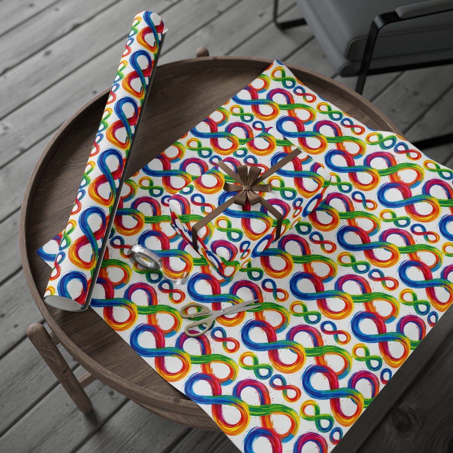 Autism Awareness Rainbow Loop Wrapping Paper Roll — Colorful Gift Wrap for Birthdays & Celebrations