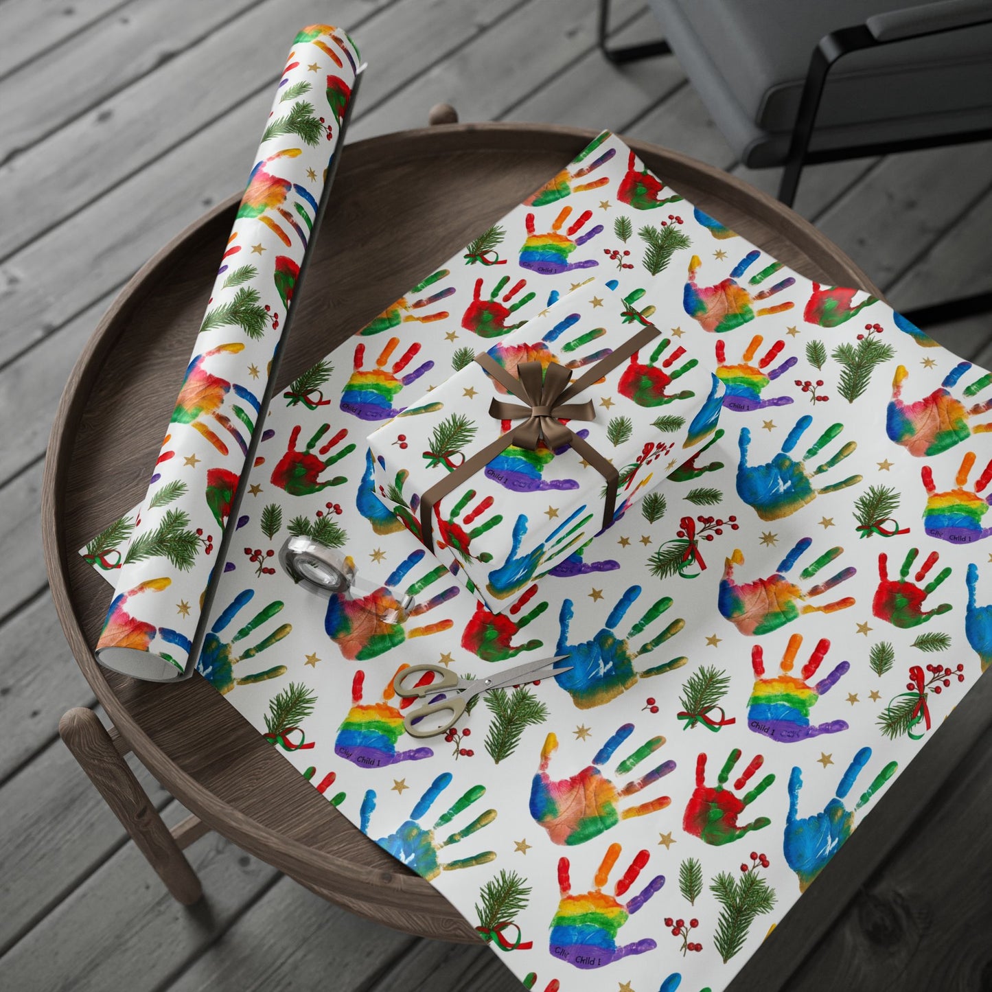 Holiday Handprint Wrapping Paper — Colorful Christmas Gift Wrap Roll