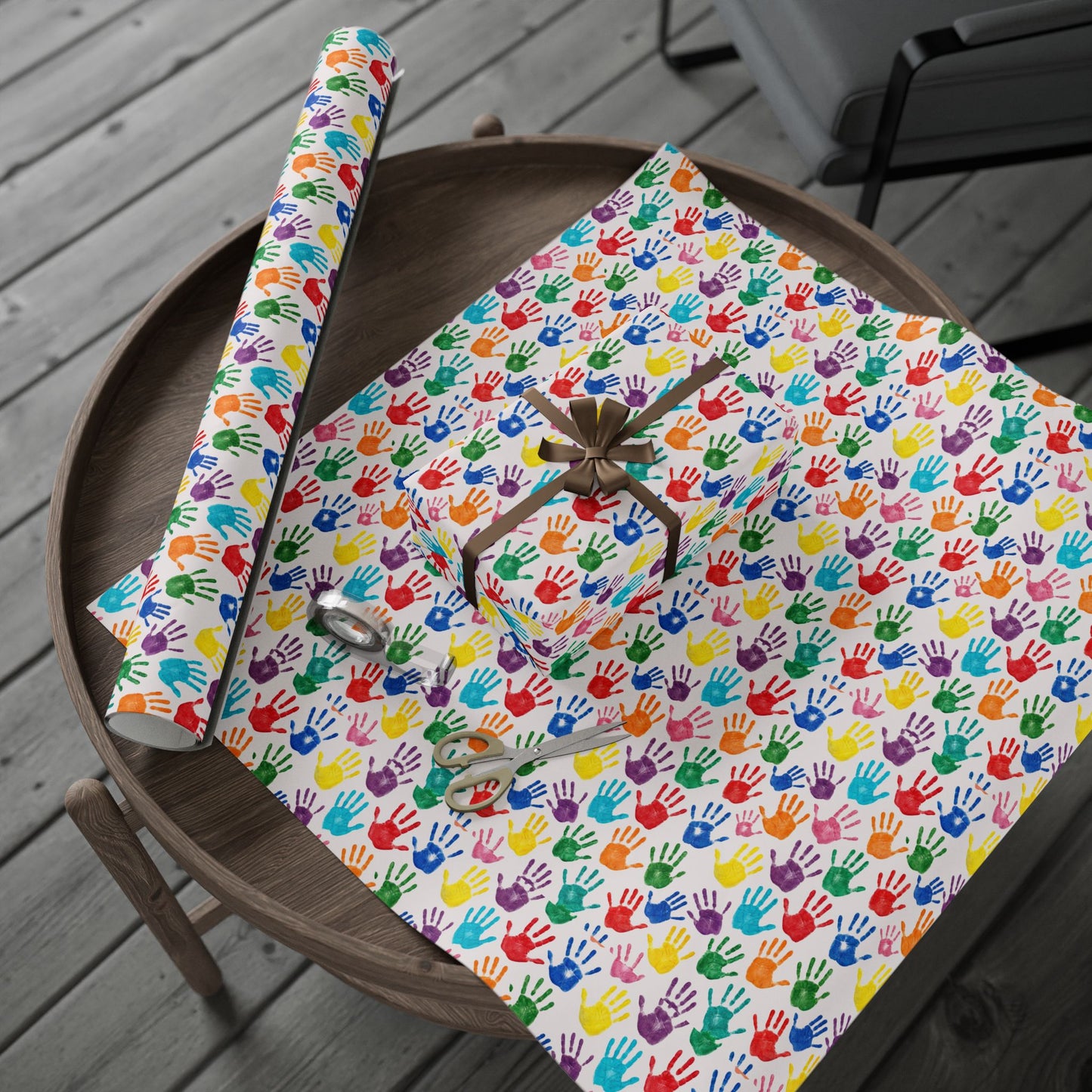Handprint Pattern Wrapping Paper — Colorful Kids’ Gift Wrap Roll (Autism Awareness)