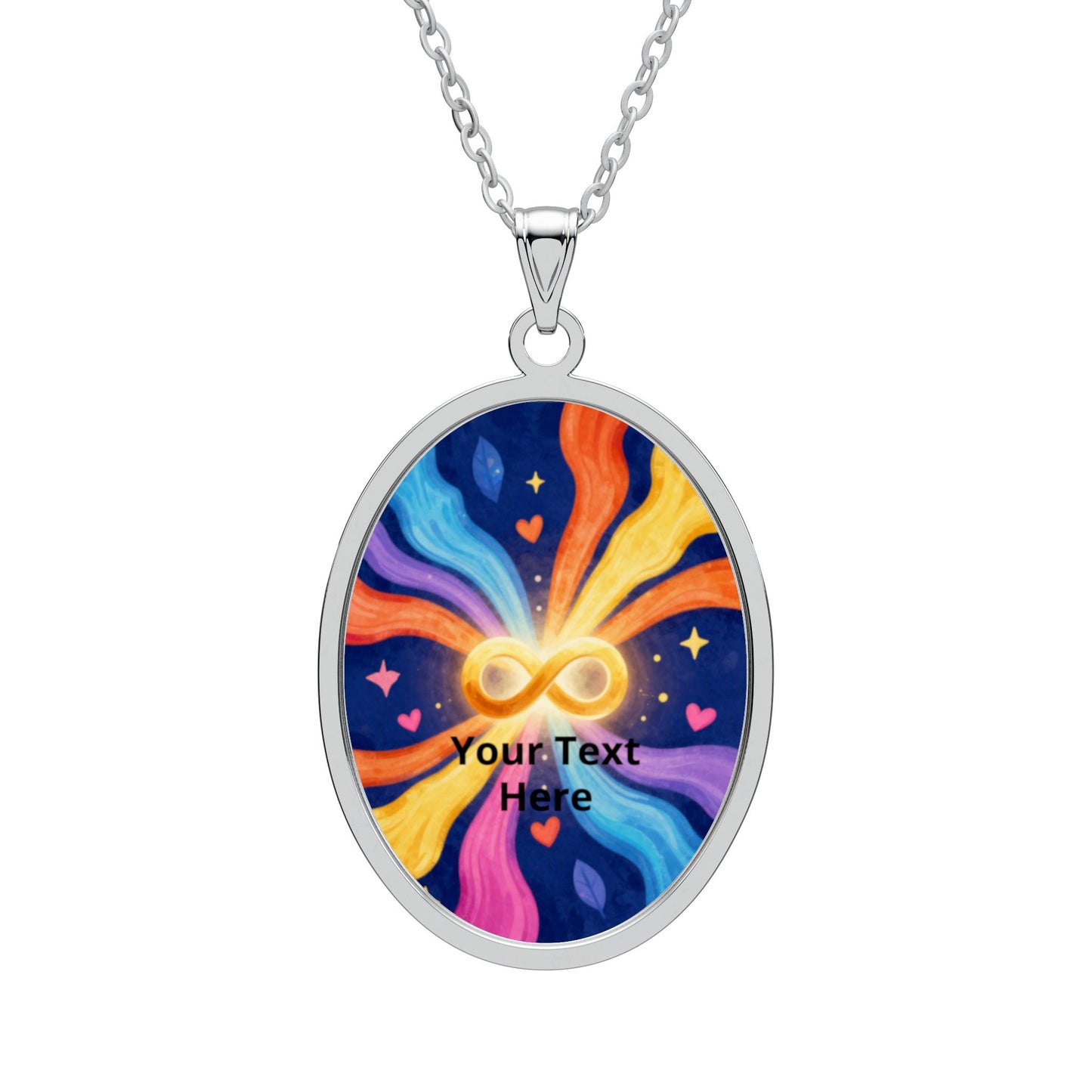 Infinity Heart Oval Pendant Necklace — Colorful Cosmic Love Personalized Pendant