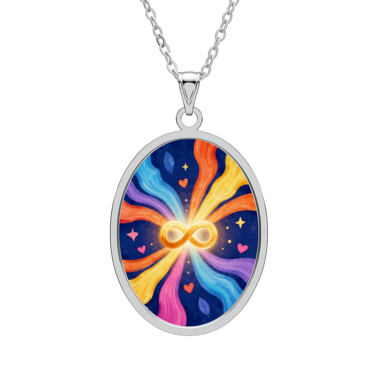 Infinity Heart Oval Pendant Necklace — Colorful Cosmic Love Personalized Pendant