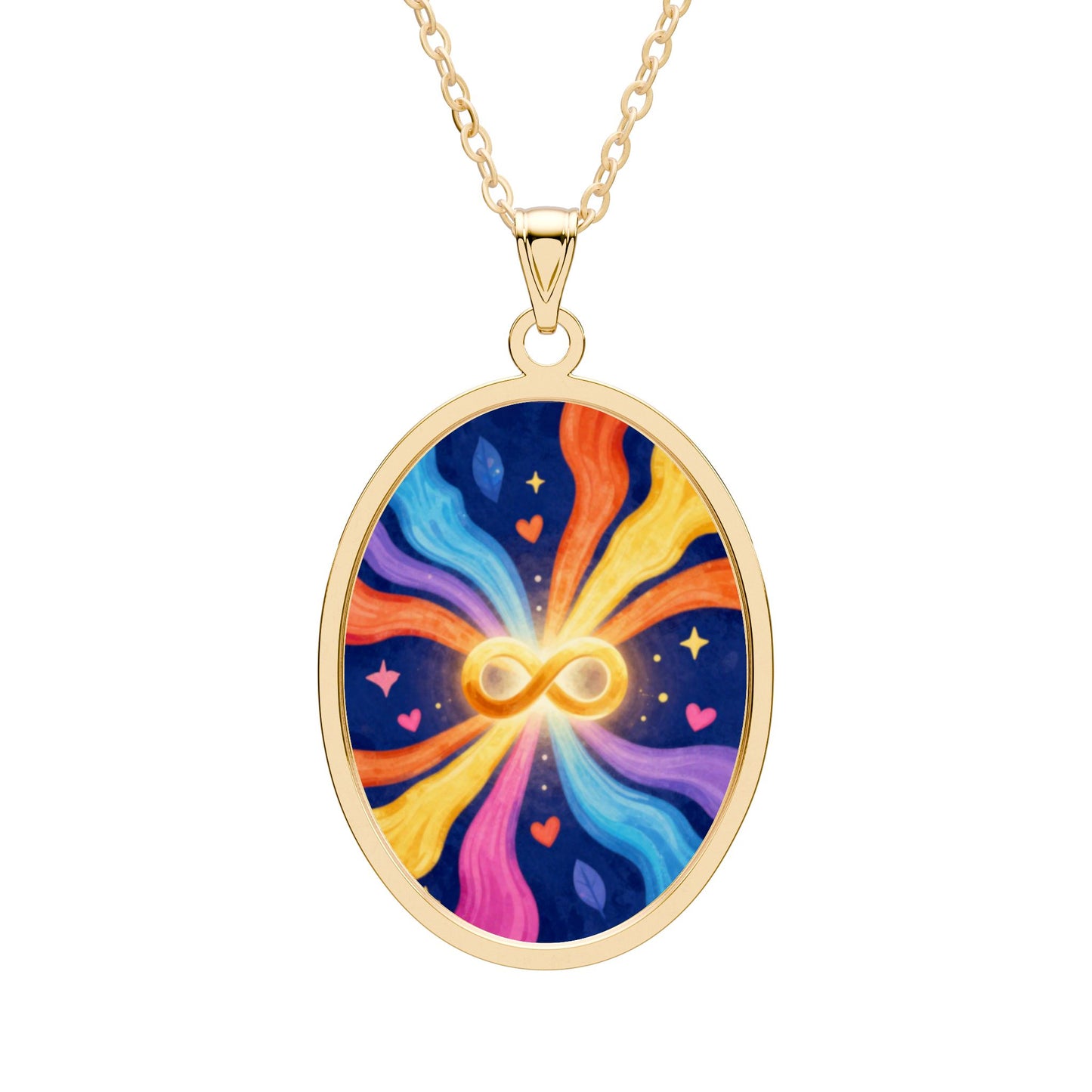 Infinity Heart Oval Pendant Necklace — Colorful Cosmic Love Personalized Pendant