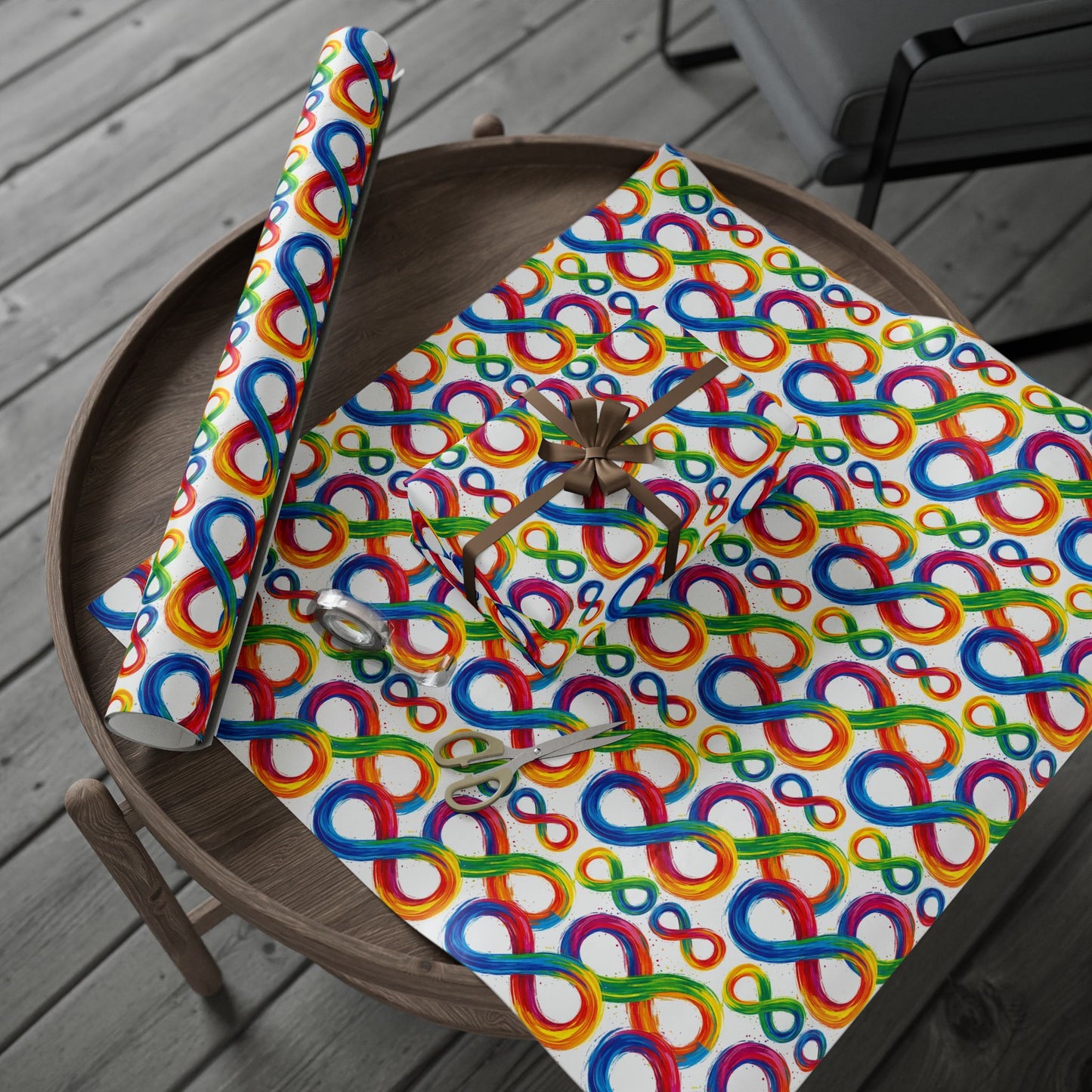 Autism Awareness Rainbow Loop Wrapping Paper Roll — Colorful Gift Wrap for Birthdays & Celebrations
