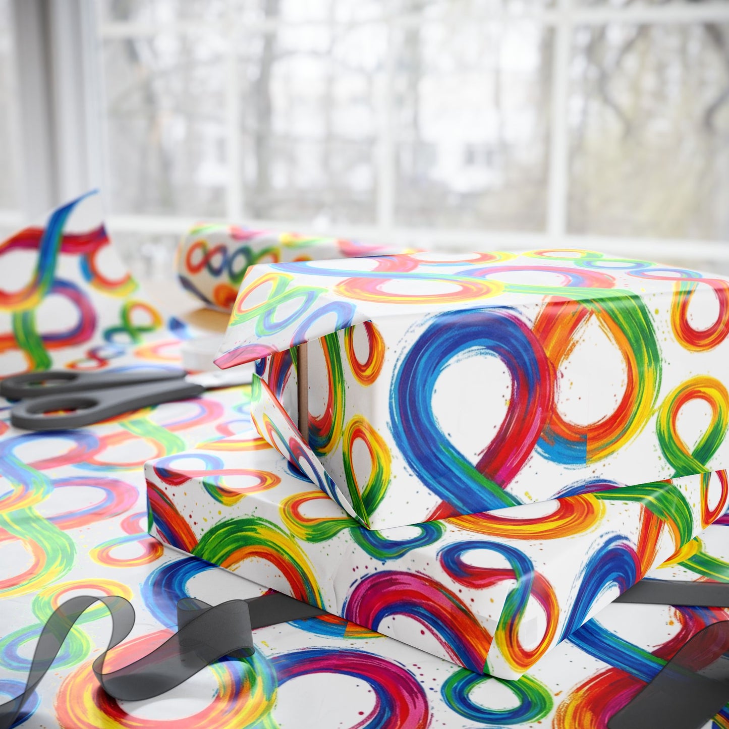 Autism Awareness Rainbow Loop Wrapping Paper Roll — Colorful Gift Wrap for Birthdays & Celebrations