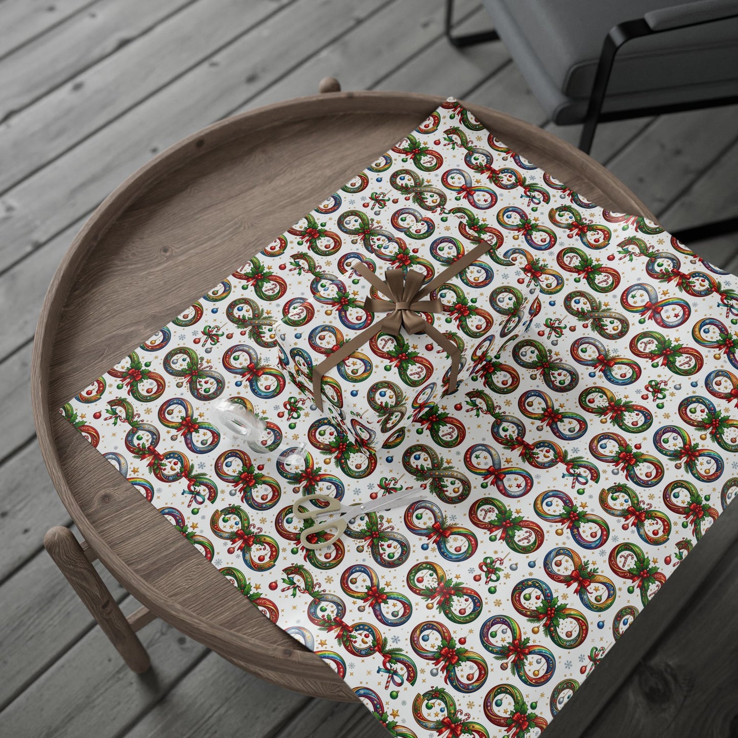 Autism Awareness Christmas Wreath Wrapping Paper Roll — Festive Holiday Gift Wrap