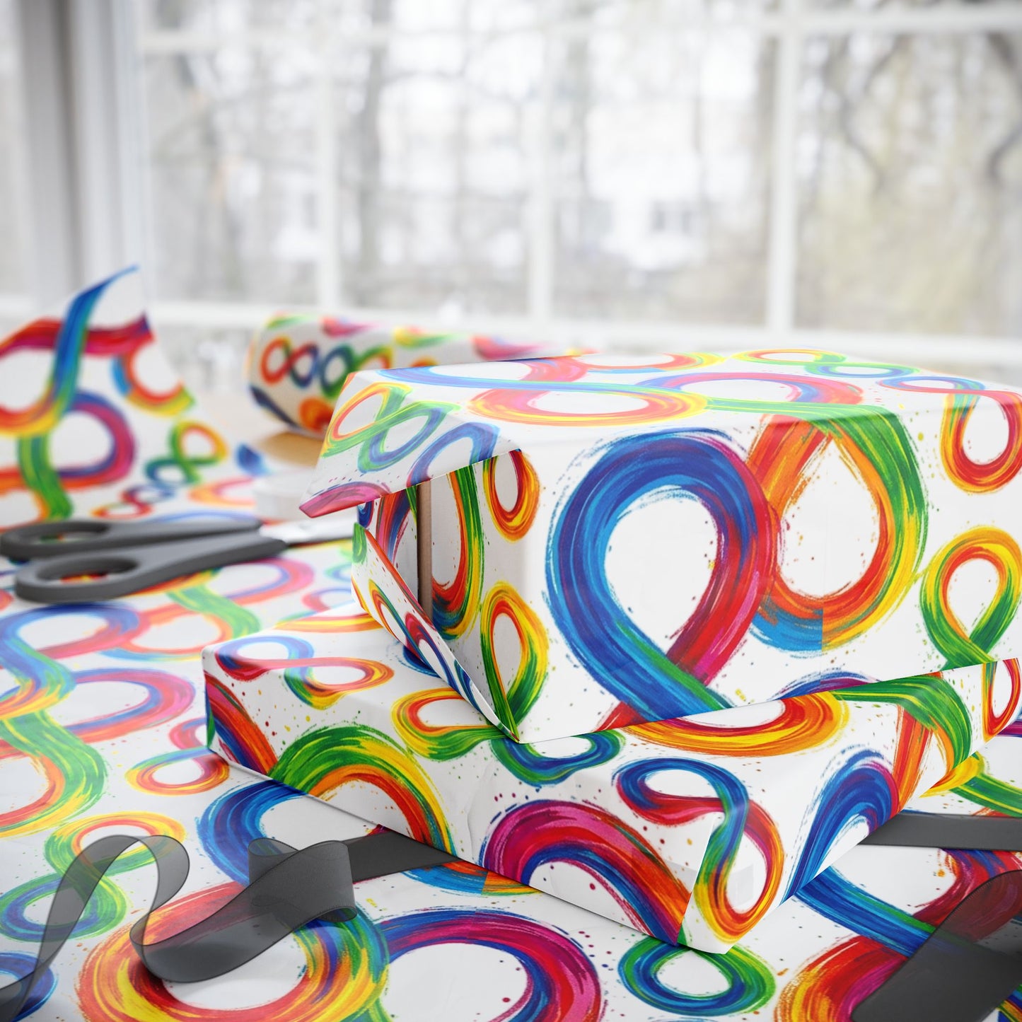 Autism Awareness Rainbow Loop Wrapping Paper Roll — Colorful Gift Wrap for Birthdays & Celebrations