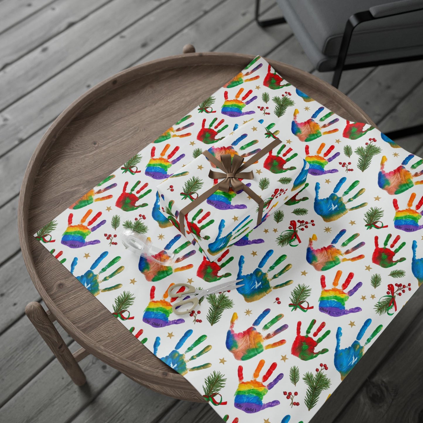 Holiday Handprint Wrapping Paper — Colorful Christmas Gift Wrap Roll
