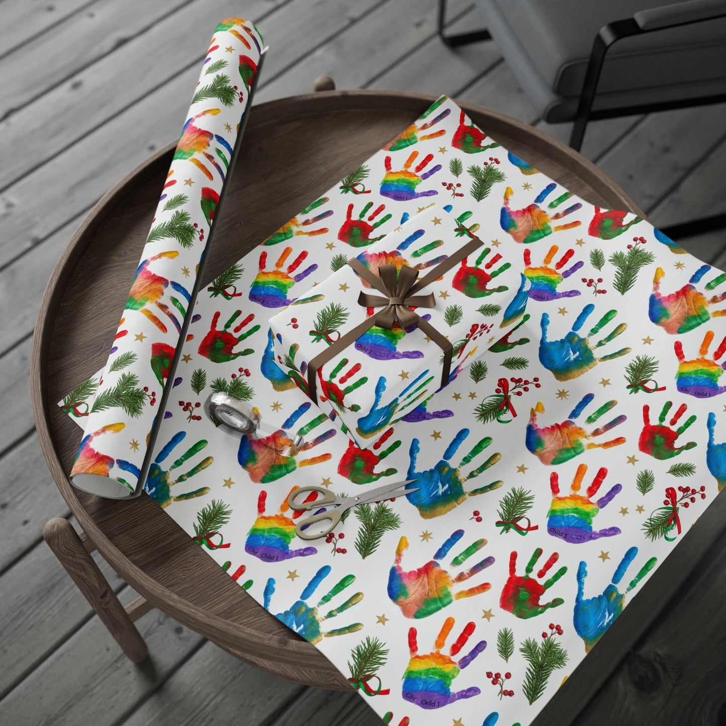 Holiday Handprint Wrapping Paper — Colorful Christmas Gift Wrap Roll