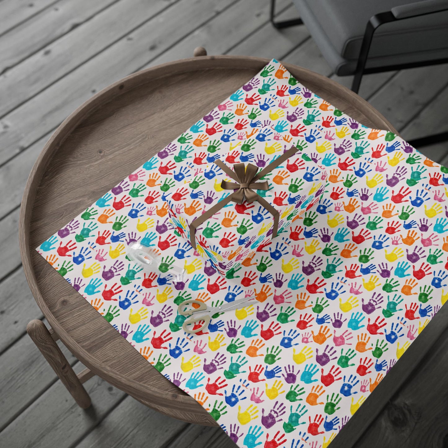 Handprint Pattern Wrapping Paper — Colorful Kids’ Gift Wrap Roll (Autism Awareness)