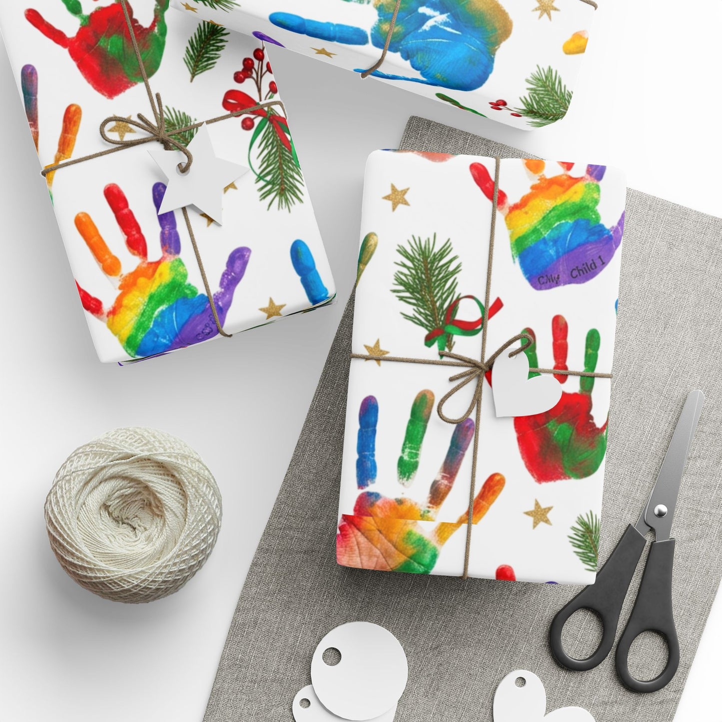 Holiday Handprint Wrapping Paper — Colorful Christmas Gift Wrap Roll