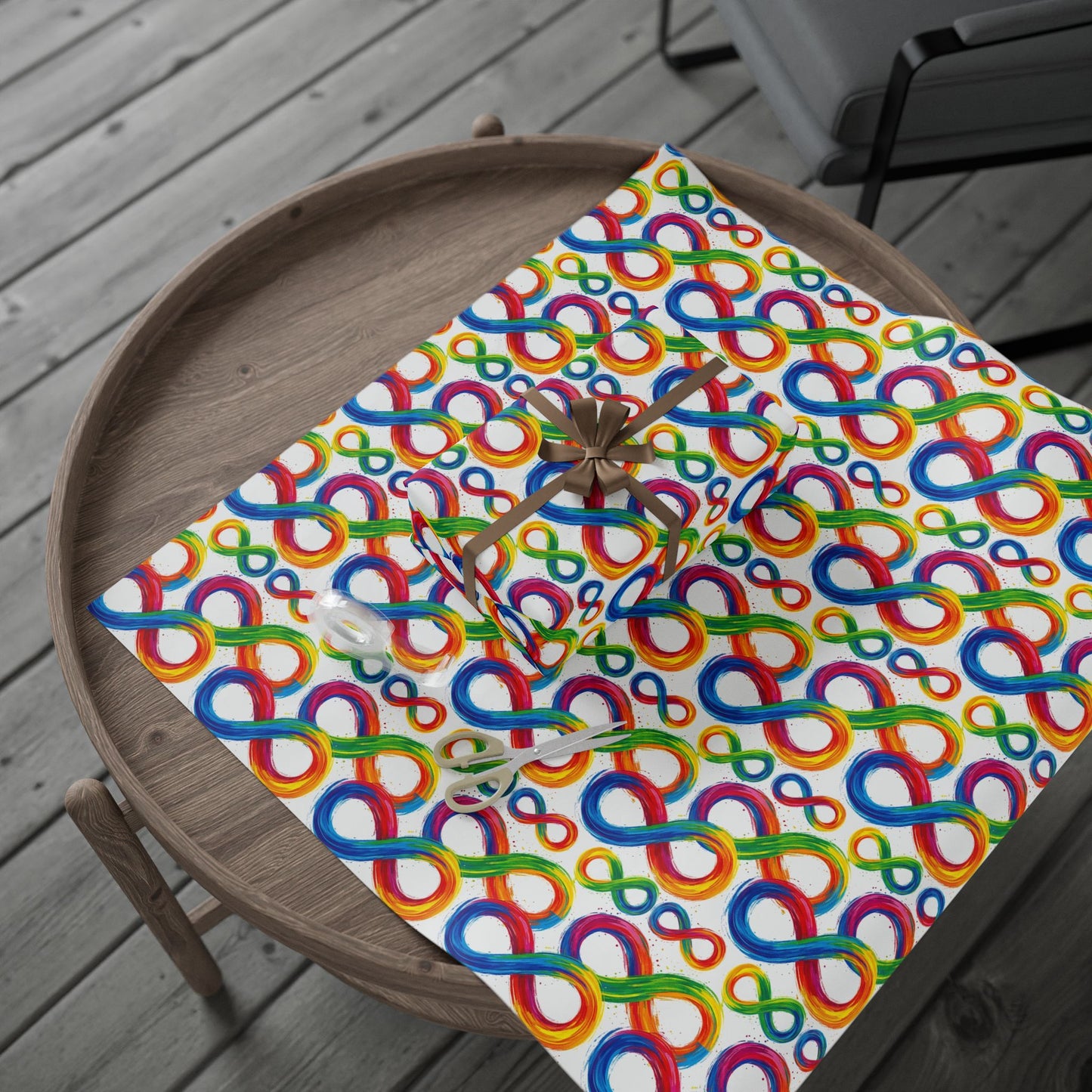 Autism Awareness Rainbow Loop Wrapping Paper Roll — Colorful Gift Wrap for Birthdays & Celebrations