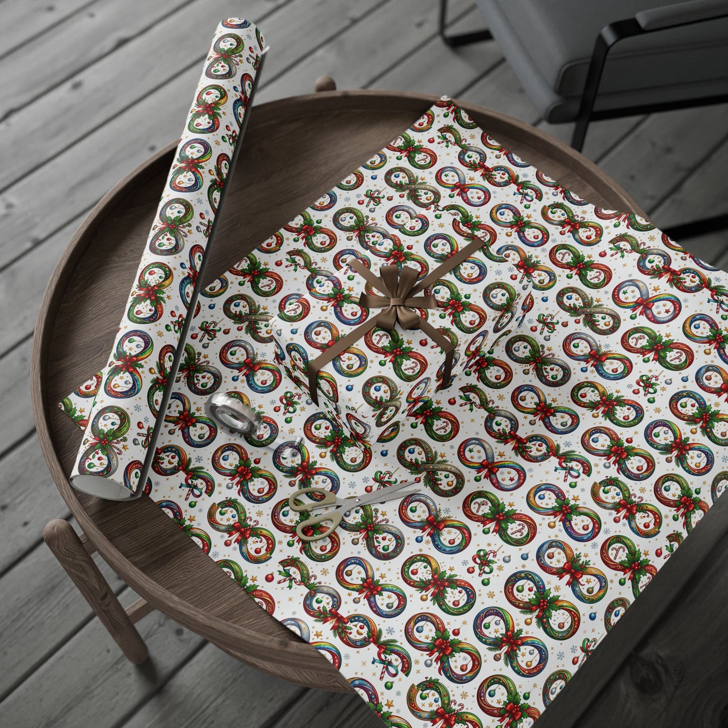 Autism Awareness Christmas Wreath Wrapping Paper Roll — Festive Holiday Gift Wrap