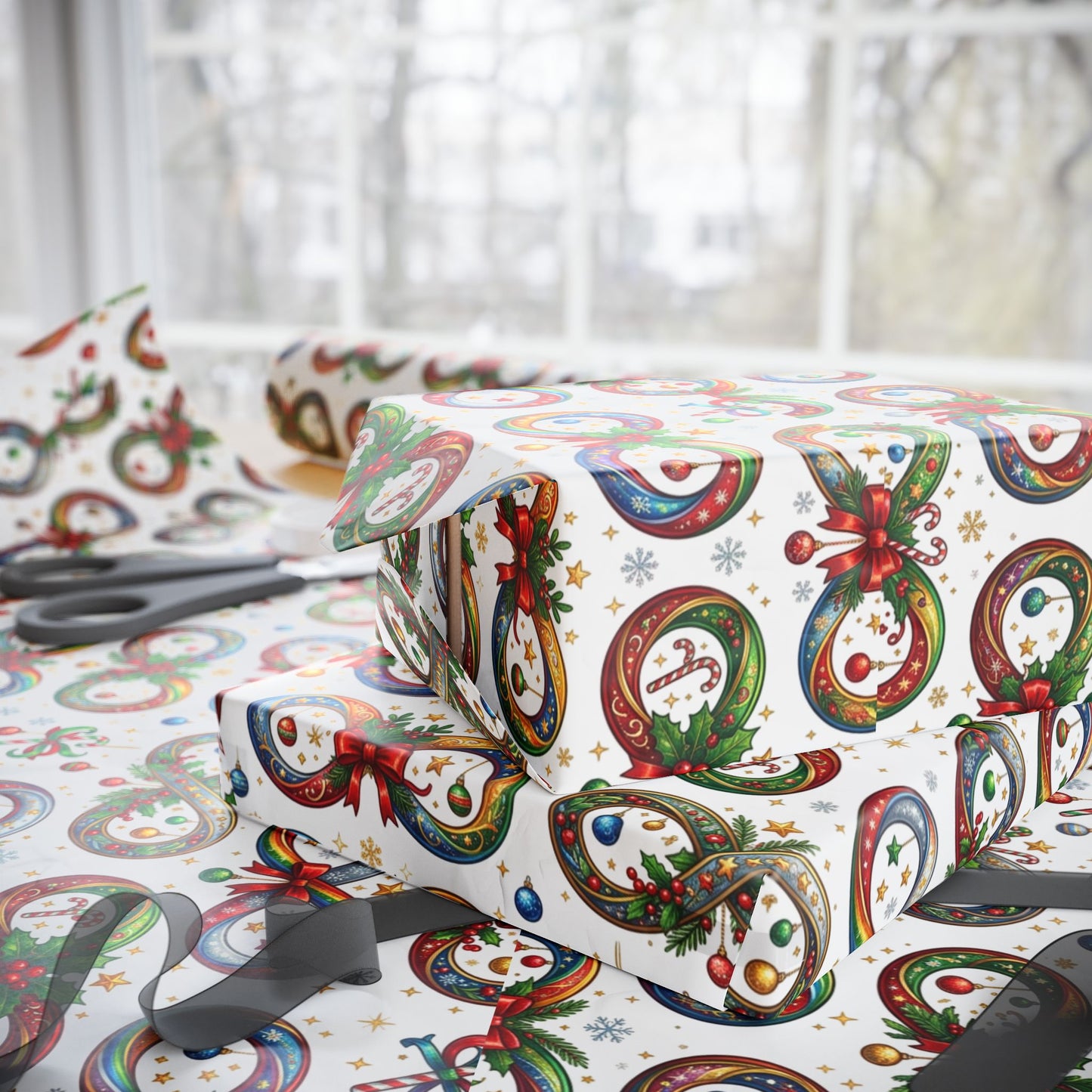 Autism Awareness Christmas Wreath Wrapping Paper Roll — Festive Holiday Gift Wrap